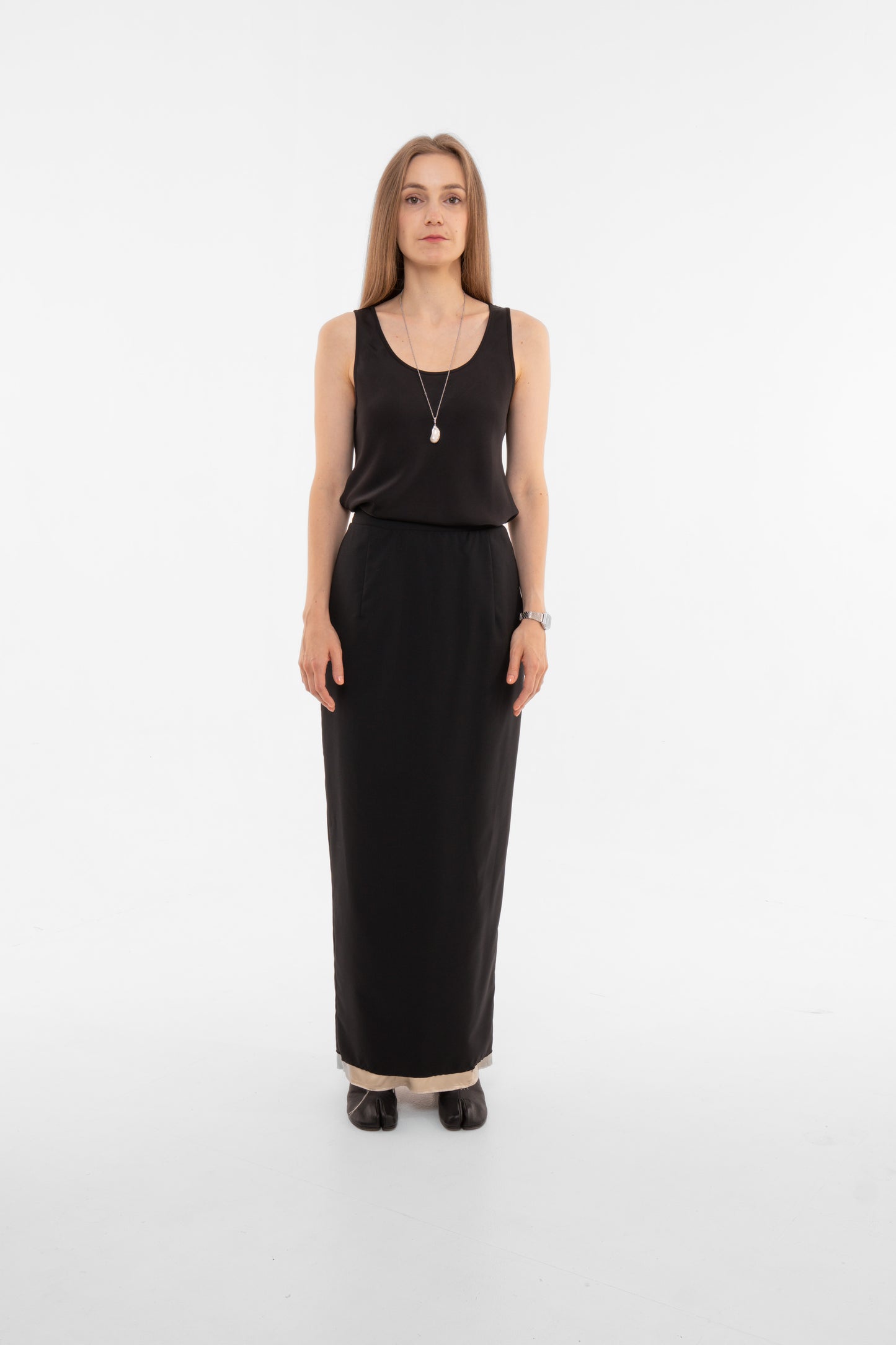 Black Maxi Pencil Skirt With Raw Hem