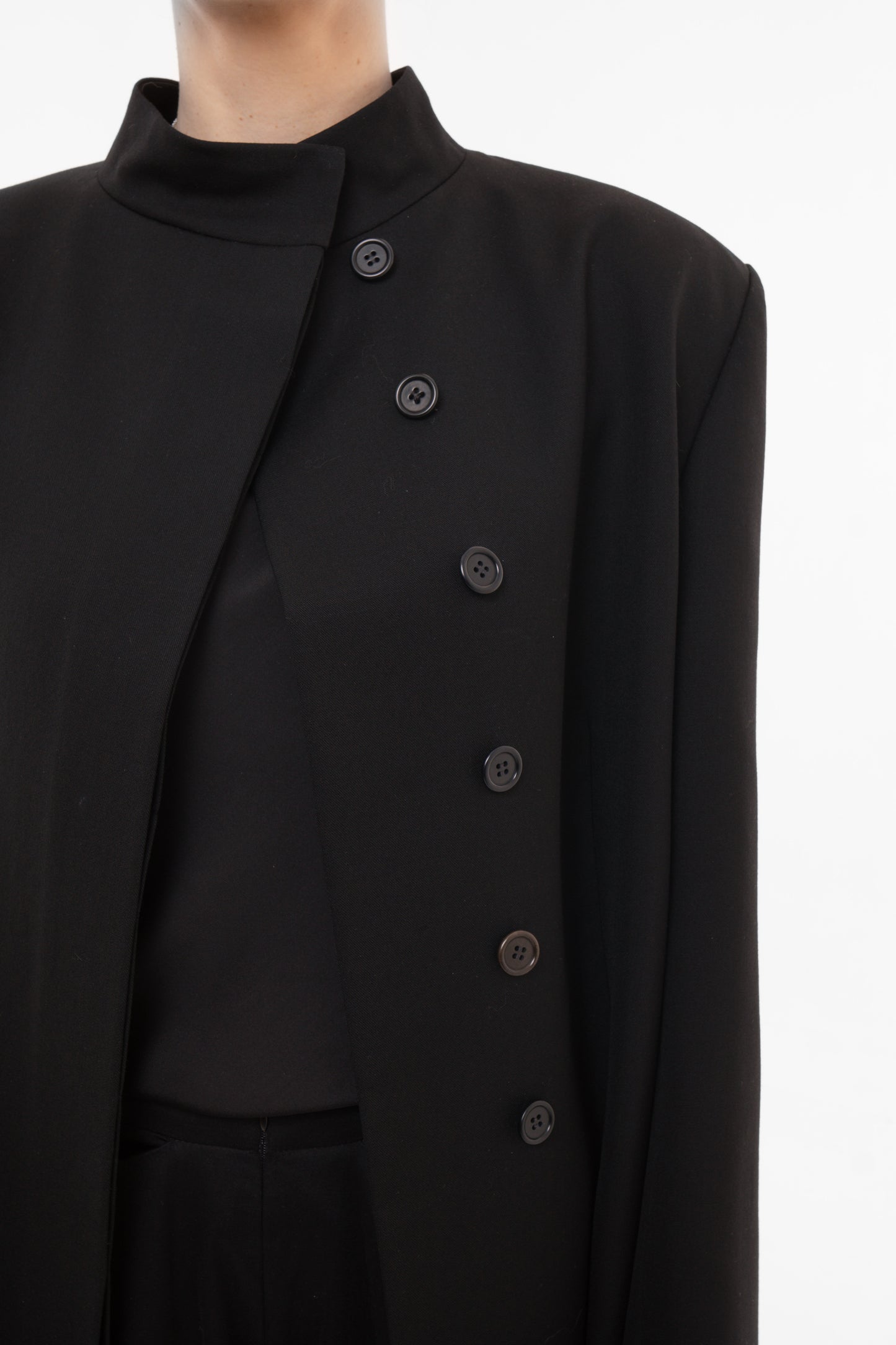 Oversized Women’s Black Stand-Collar Blazer