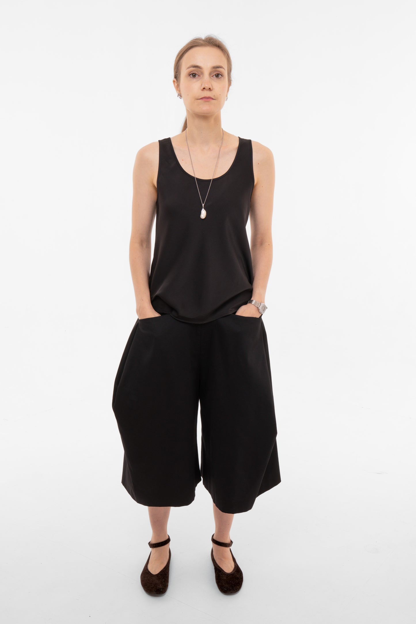 Black Wide-Leg Culotte Shorts