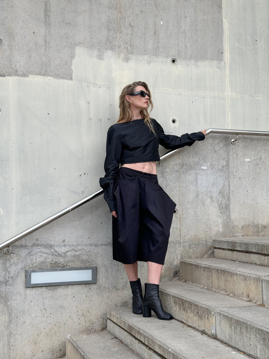 Black Wide-Leg Culotte Shorts