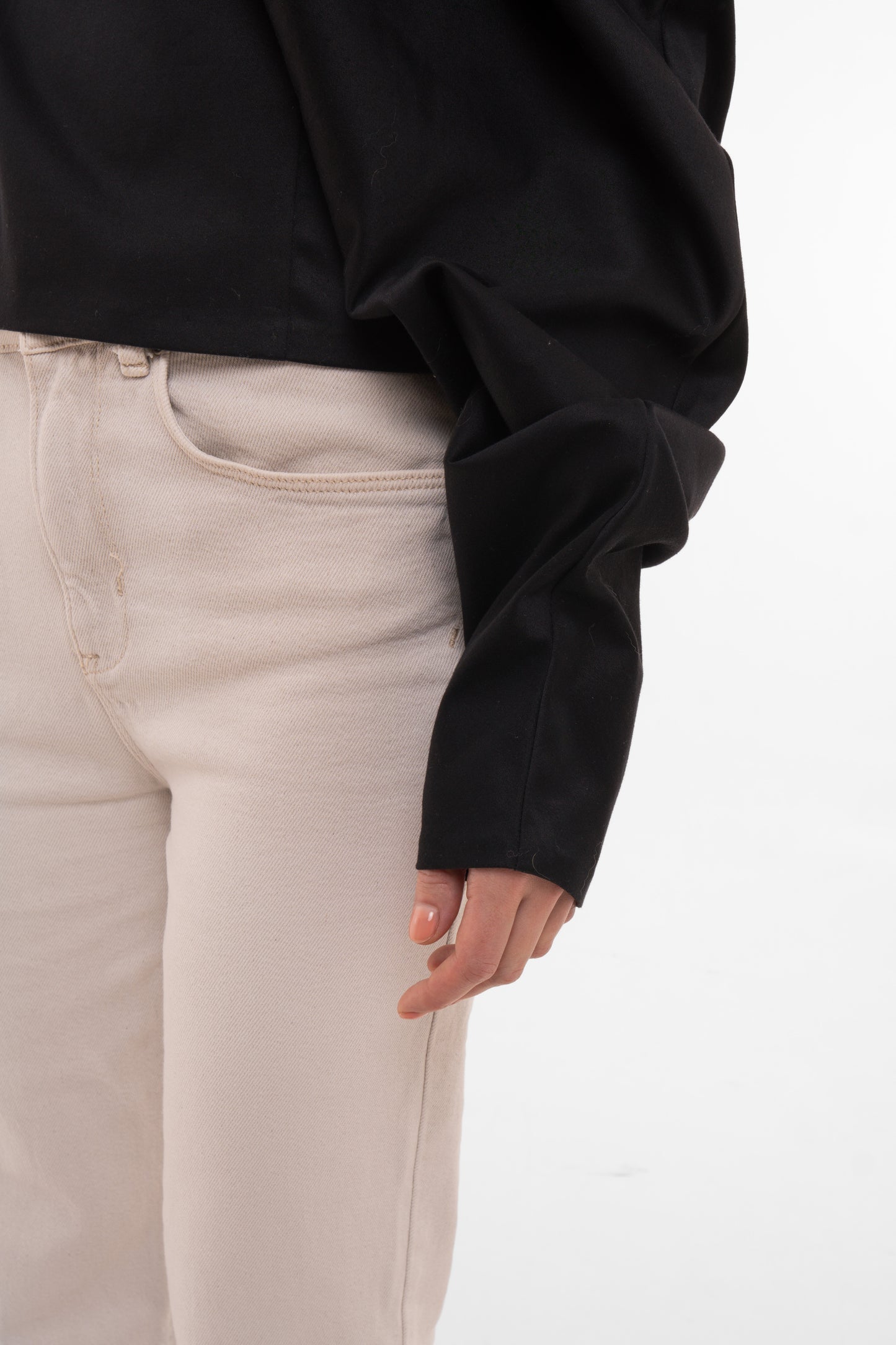 Sculptural Black Asymmetric Top with One-Shoulder Draping