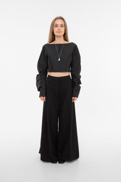 Wide-Leg Pleated Trousers
