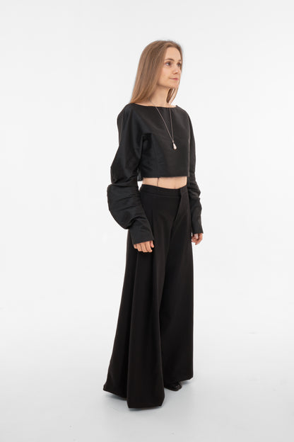 Wide-Leg Pleated Trousers