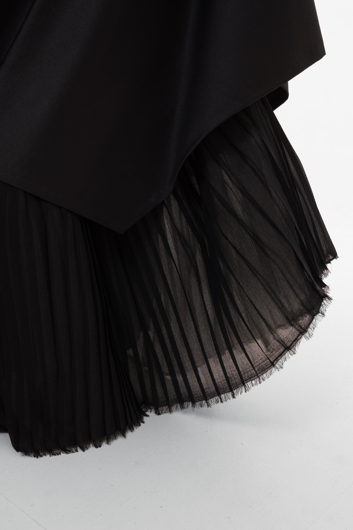 Asymmetric Black Maxi Skirt with Draped Overlay and Pleated Hem