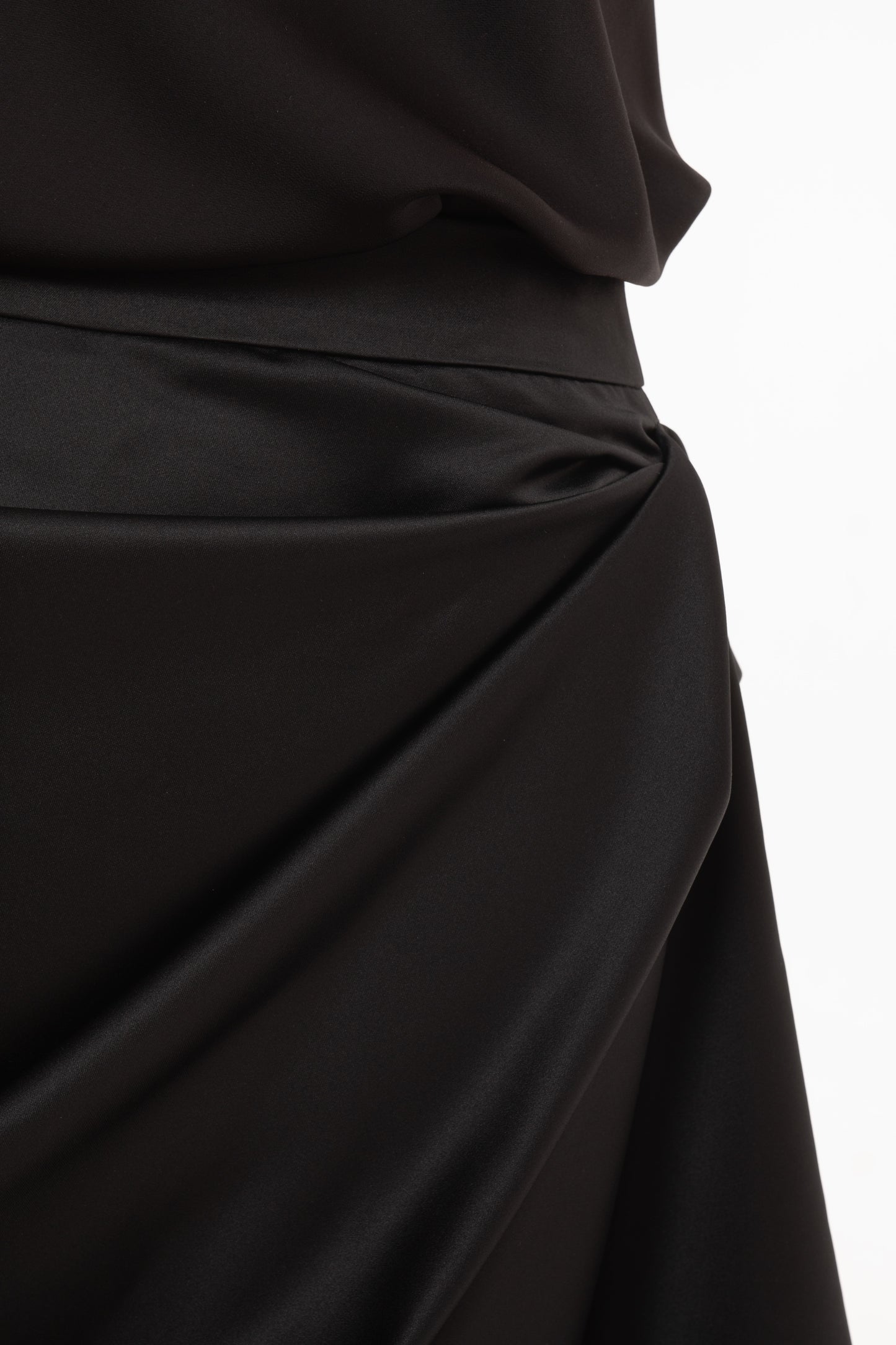 Asymmetric Black Maxi Skirt with Draped Overlay and Pleated Hem