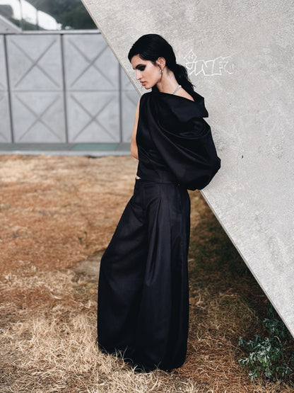 Wide-Leg Pleated Trousers