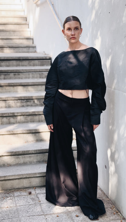Wide-Leg Pleated Trousers