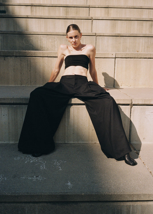 Wide-Leg Pleated Trousers