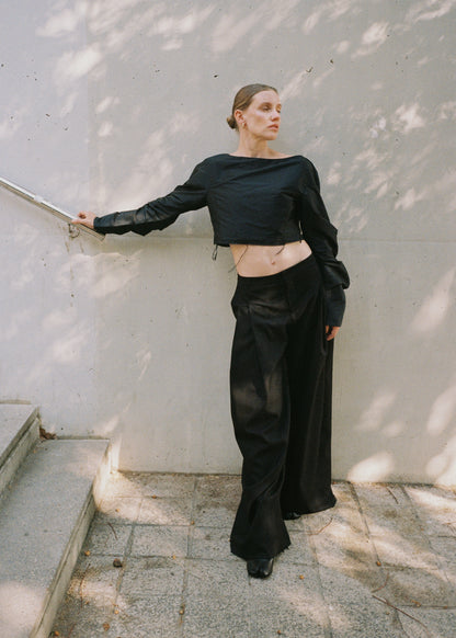 Wide-Leg Pleated Trousers